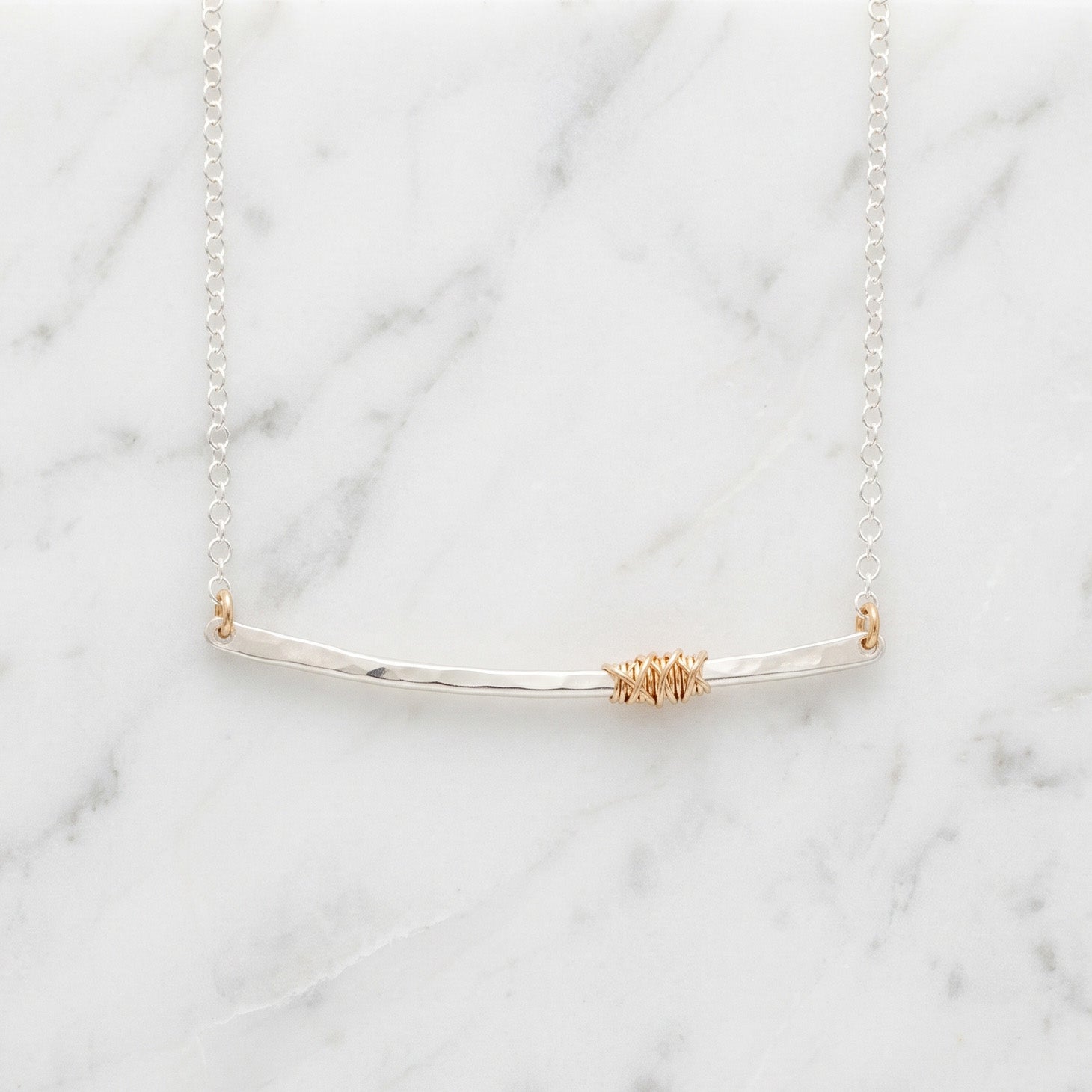 Mixed Metal Wrapped Bar Necklace