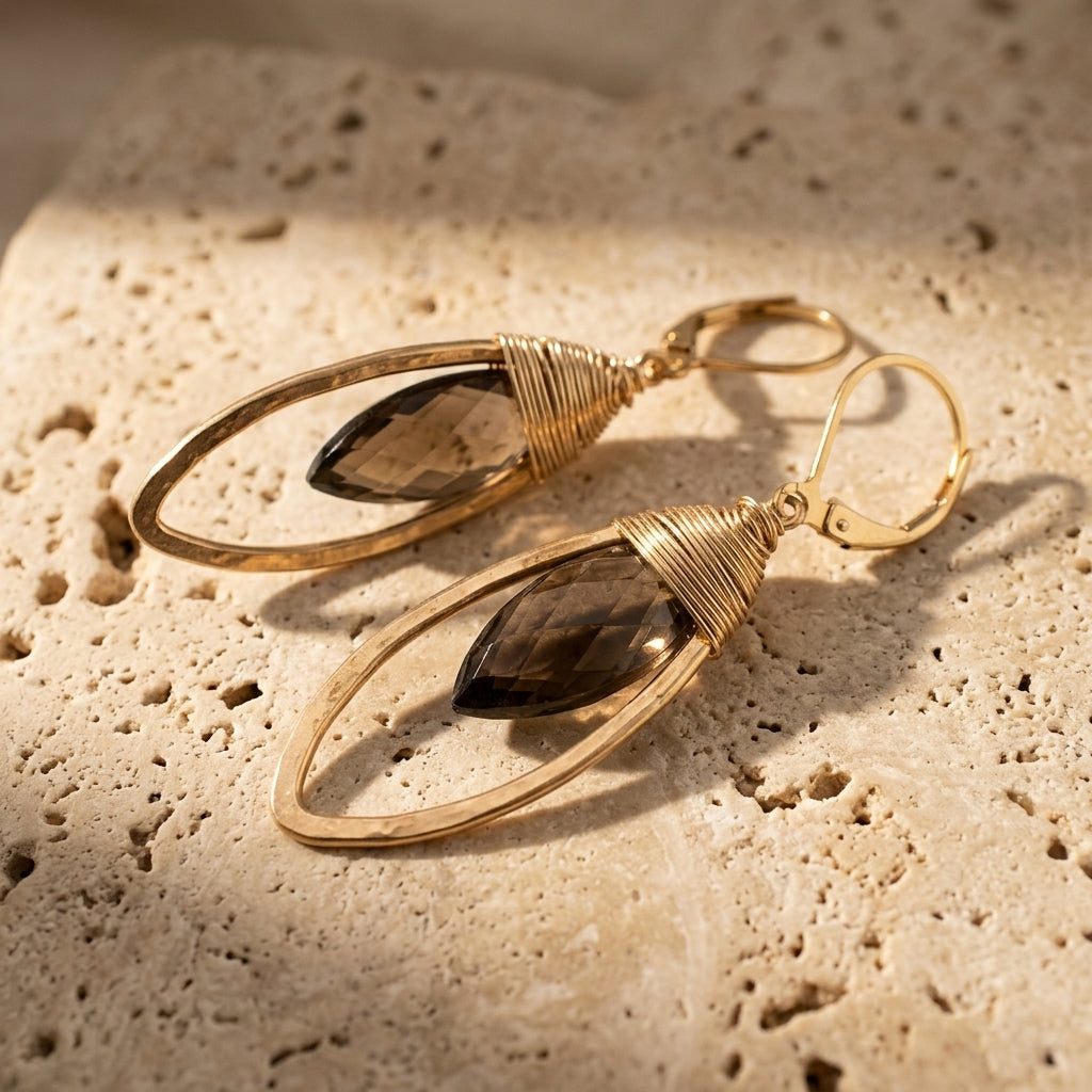 Smoky Quartz Marquise Drop Earrings