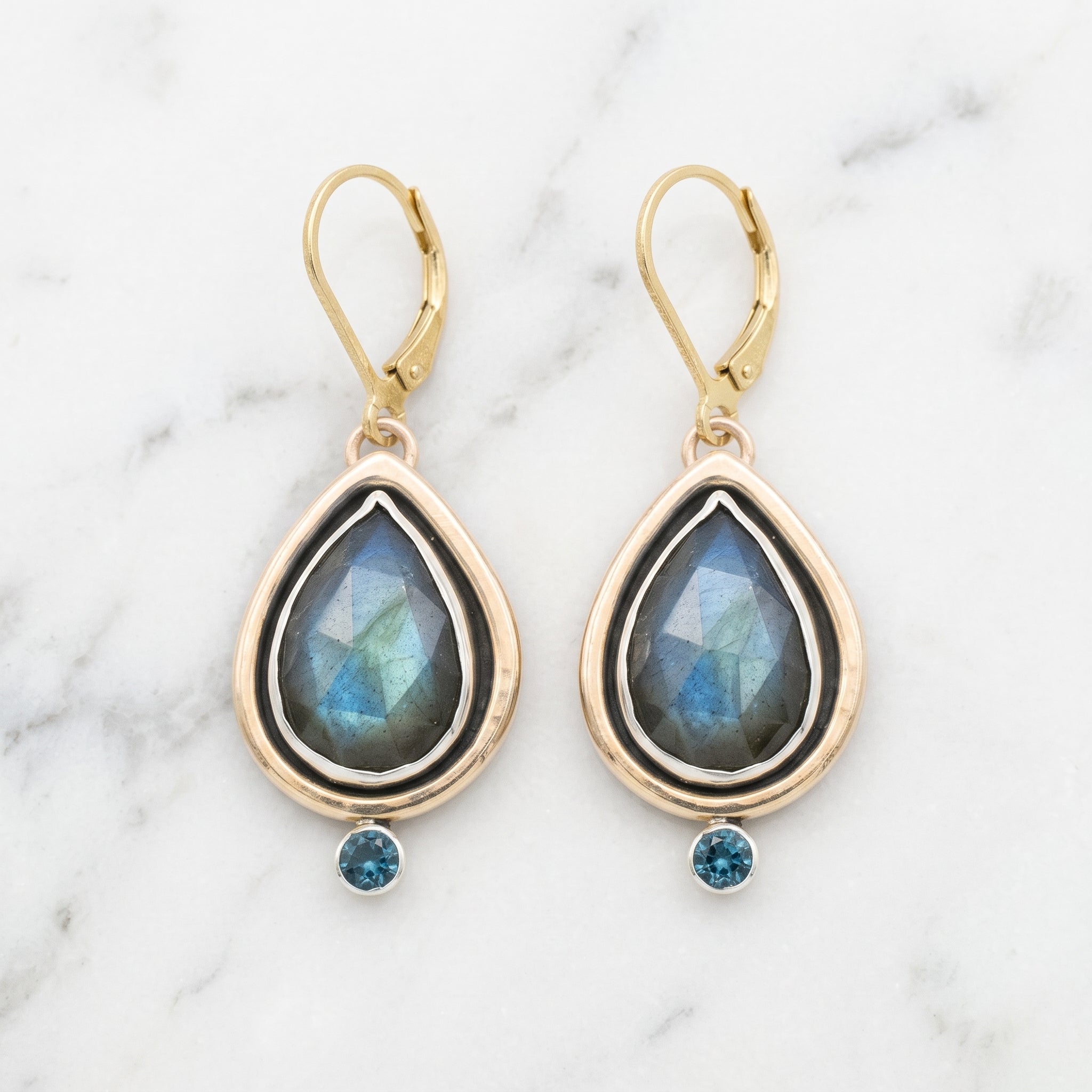 Labradorite Halo Topaz Drop Earrings