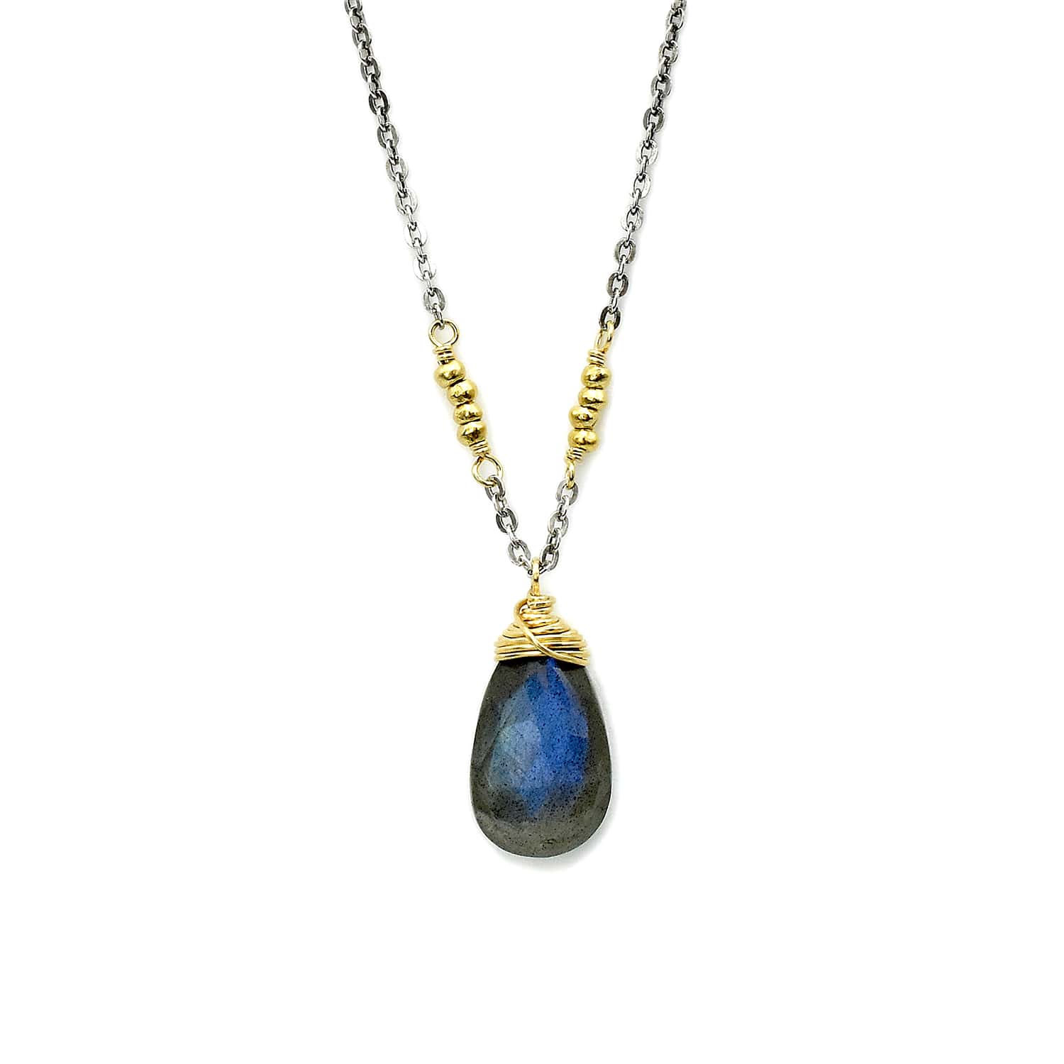 Golden Whispers Labradorite Pear Necklace