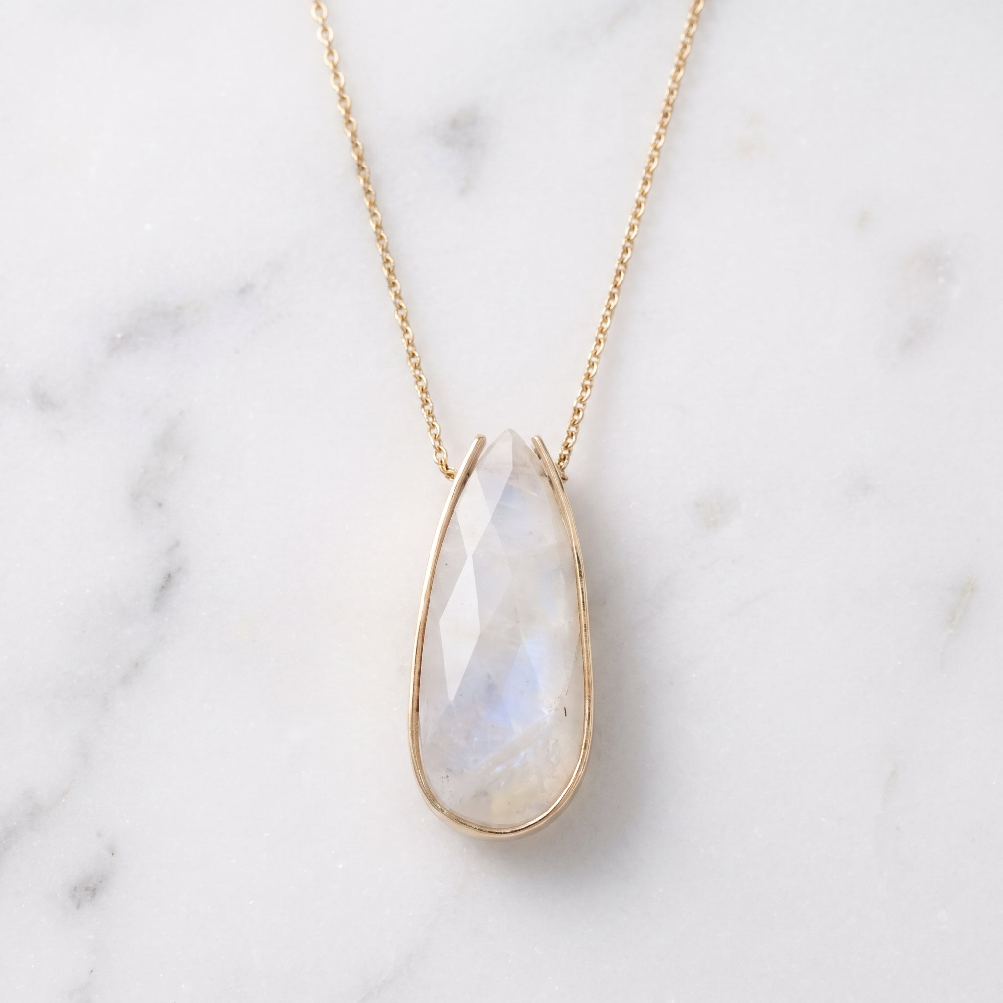 Rainbow Moonstone Teardrop Necklace