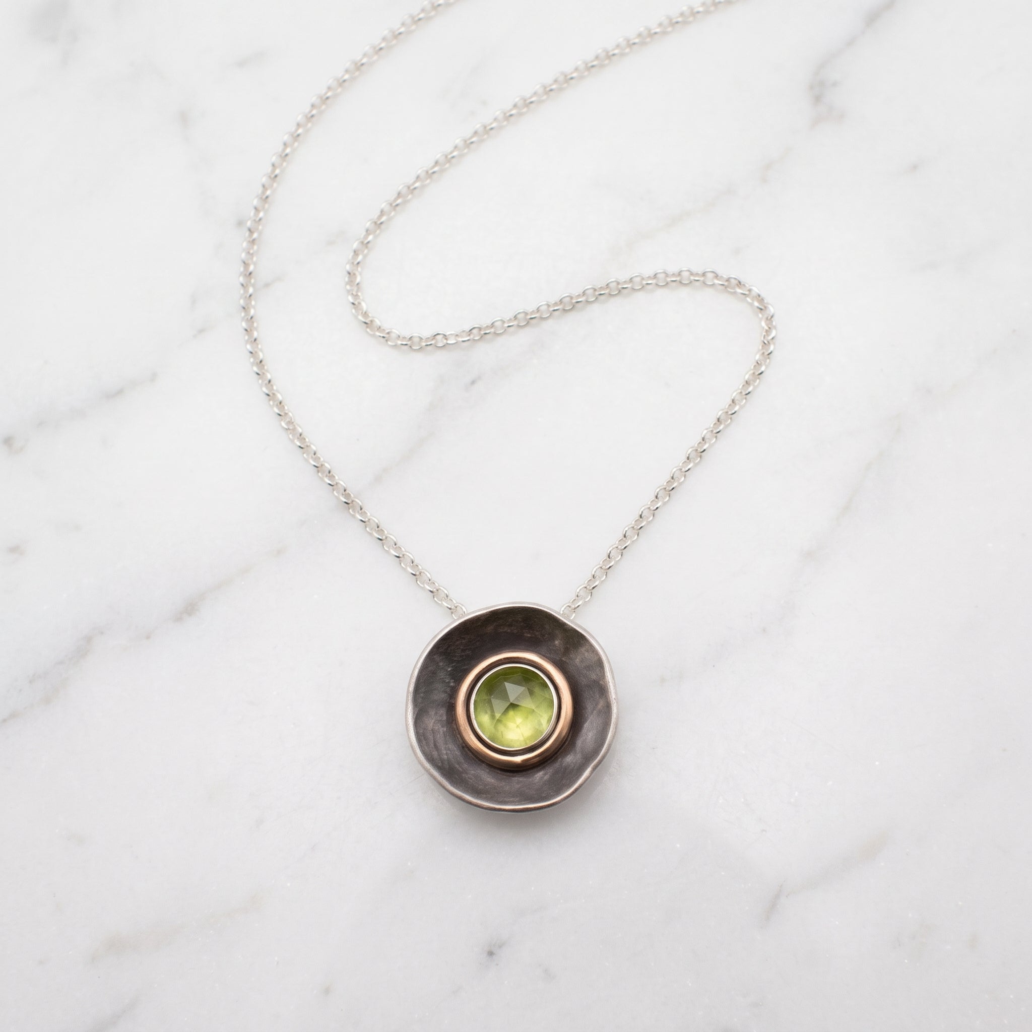 Nested Dish Peridot Pendant Necklace