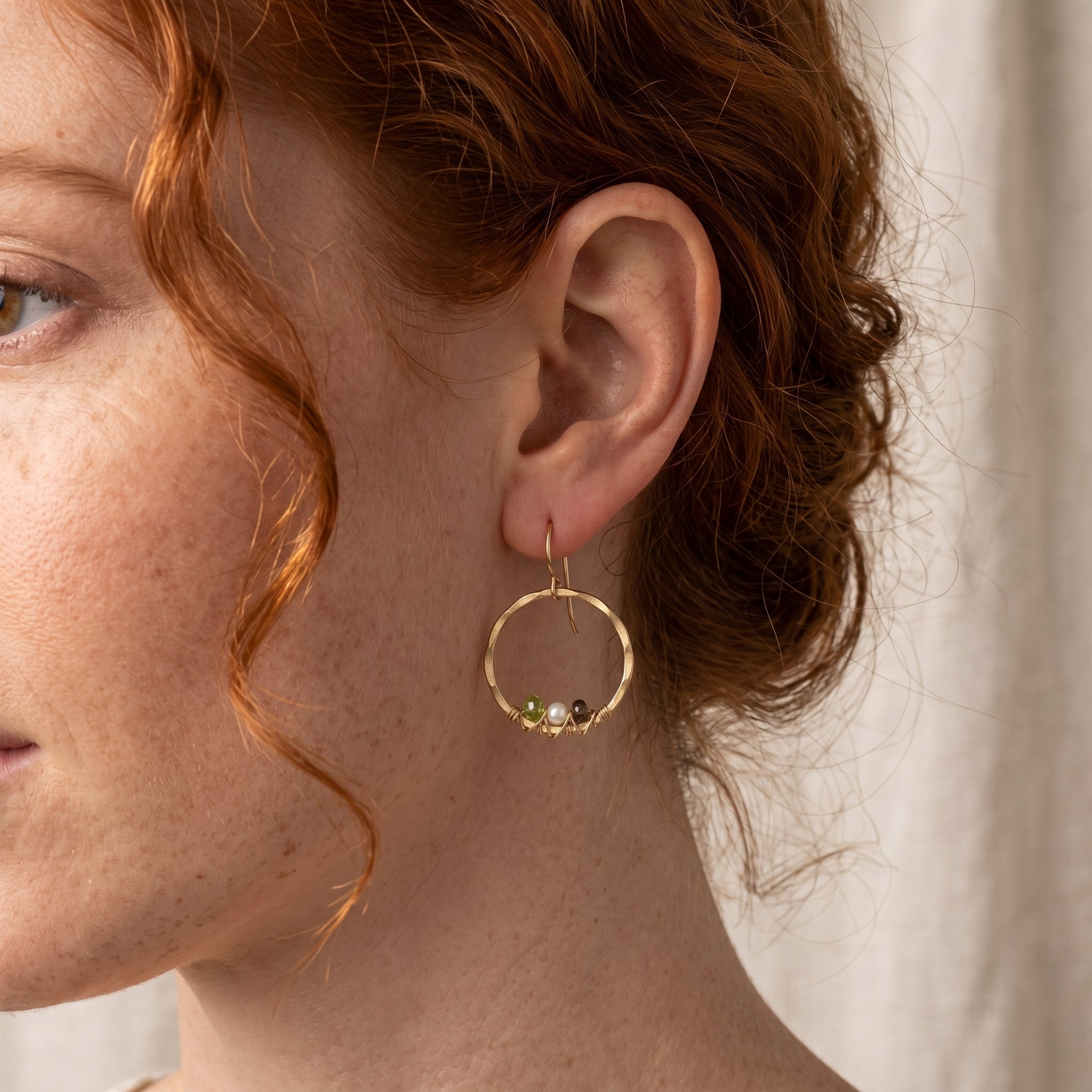 Peridot Pearl Smoky Quartz Hoop Earrings