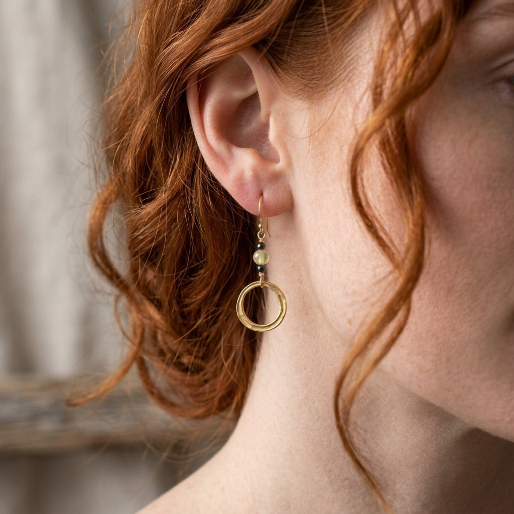 Pyrite Opal Circle Drop Earrings
