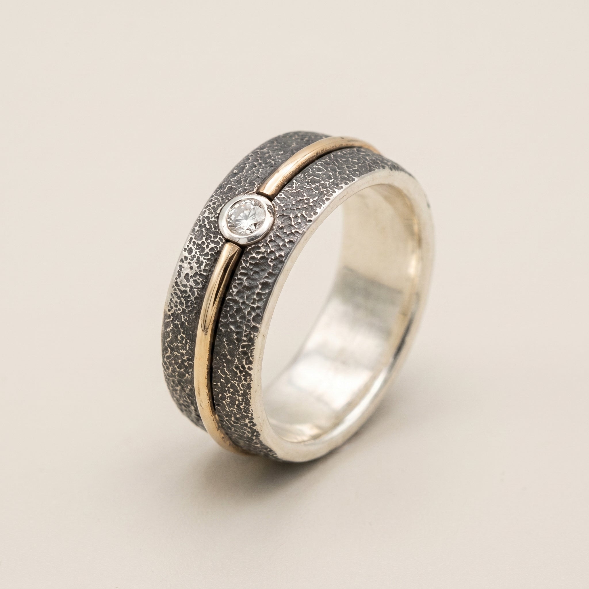 Gold Stripe Diamond Wide Band Ring