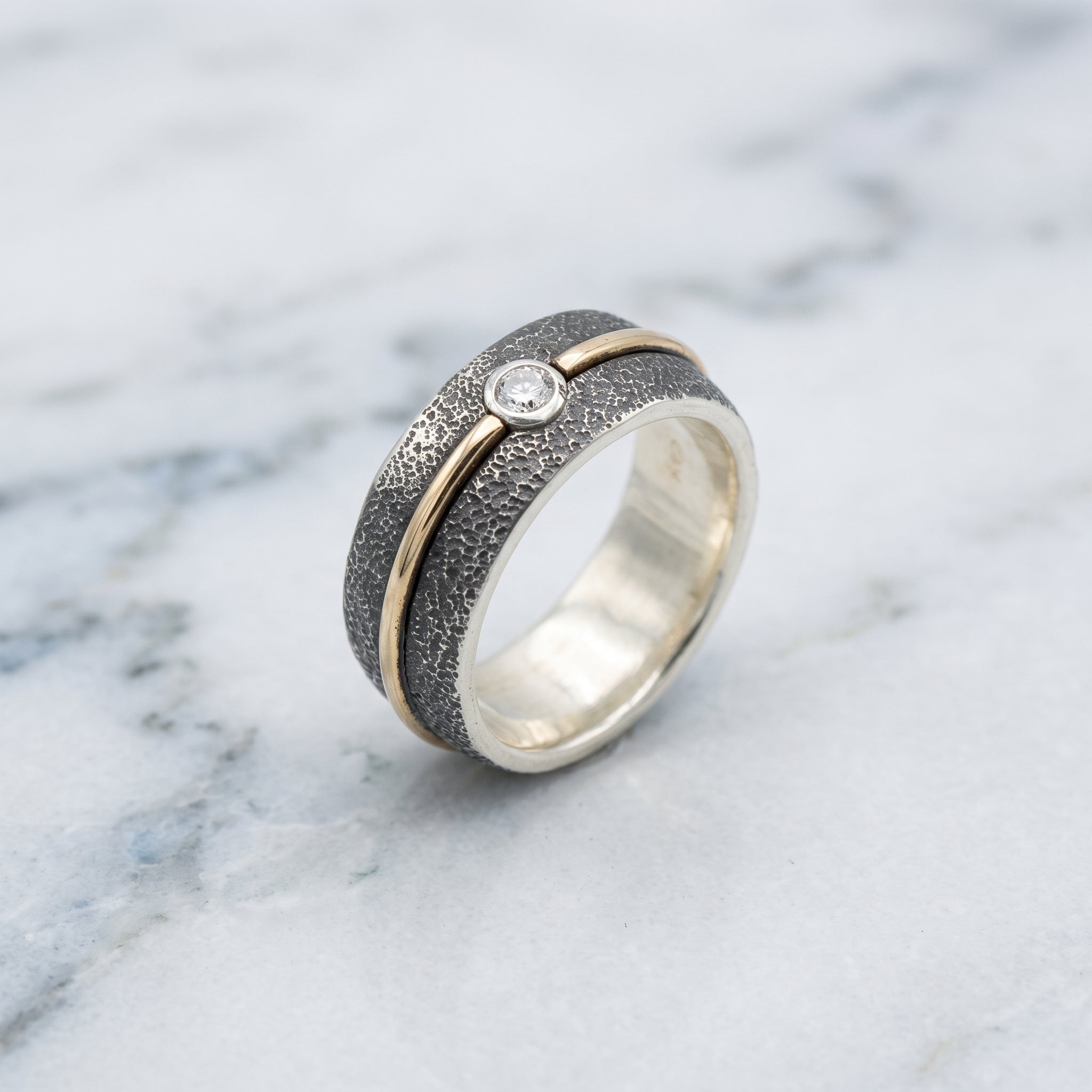 Gold Stripe Diamond Wide Band Ring