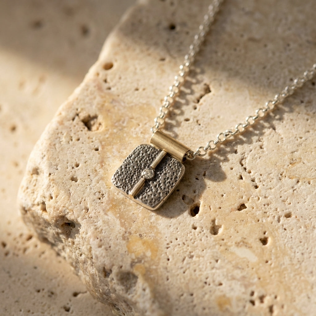 Divided Square Diamond Pendant Necklace