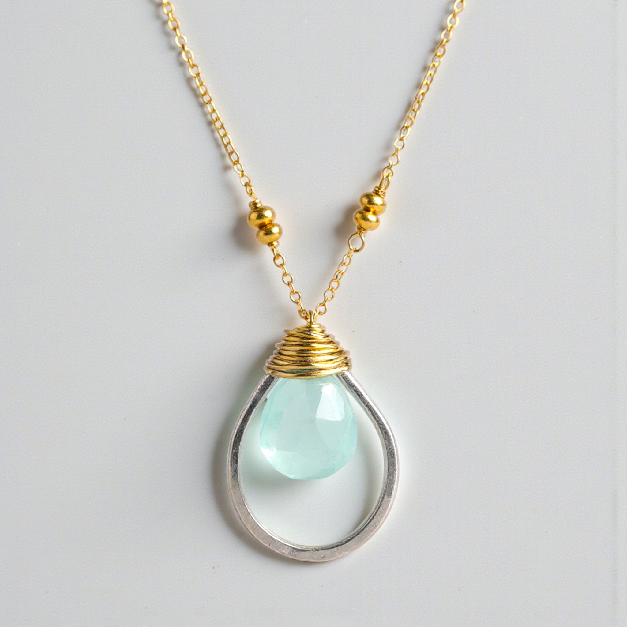 Aqua Chalcedony Teardrop Necklace - Necklaces