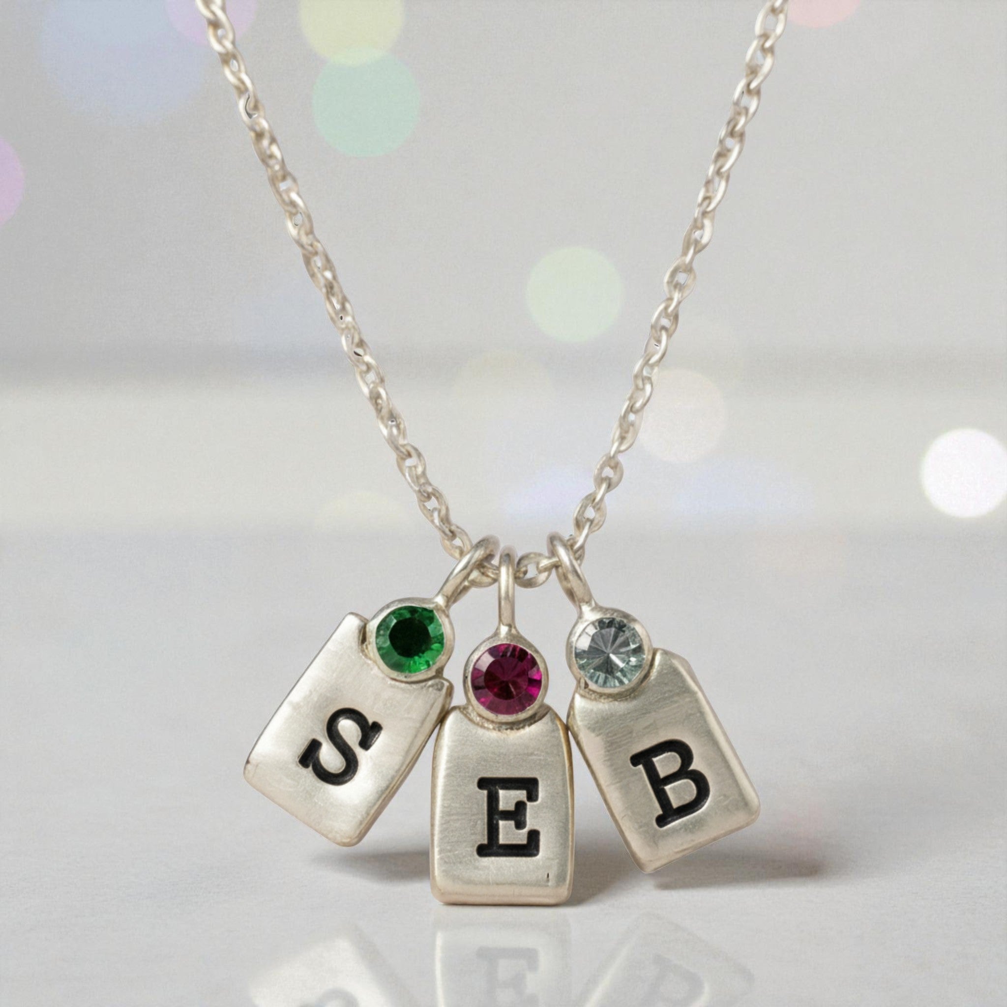 Custom Initials Birthstone Necklace - Necklaces