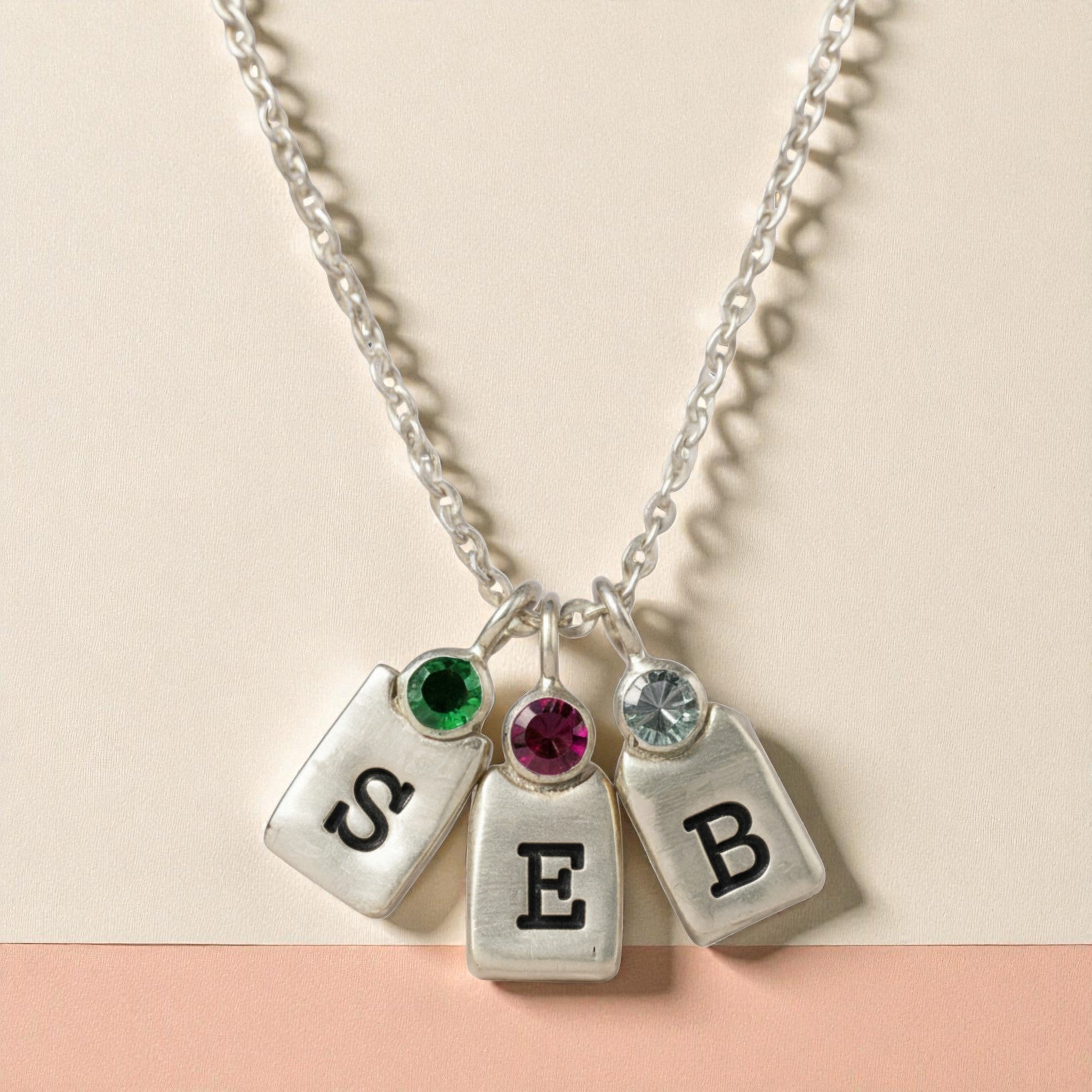 Custom Initials Birthstone Necklace - Necklaces