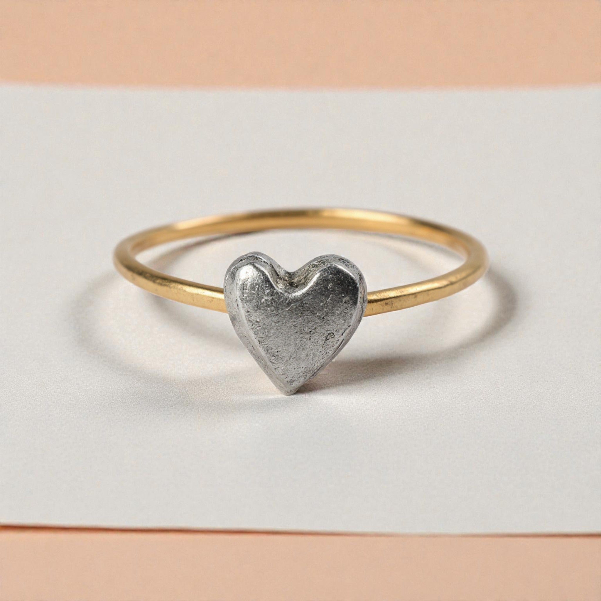 Dainty Silver + Gold Heart Ring - Rings