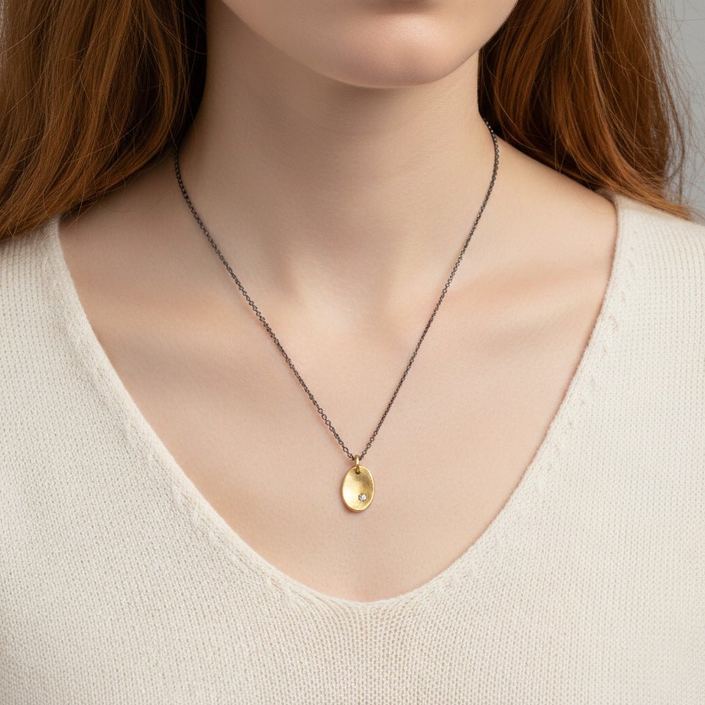 Diamond Gold Tab Necklace - Necklaces