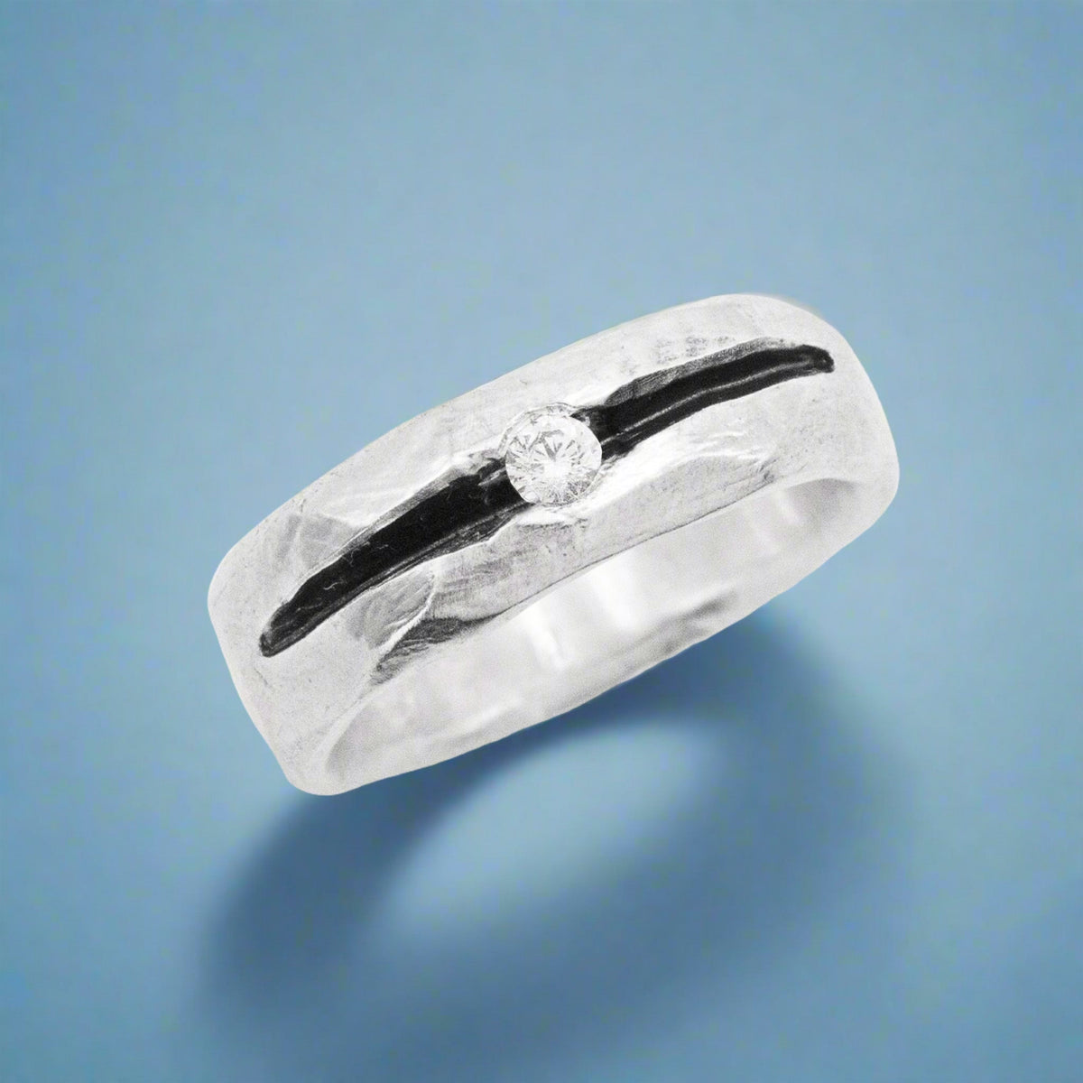 Diamond Ridge Ring – Rugged Sterling Silver with Diamond | J+I