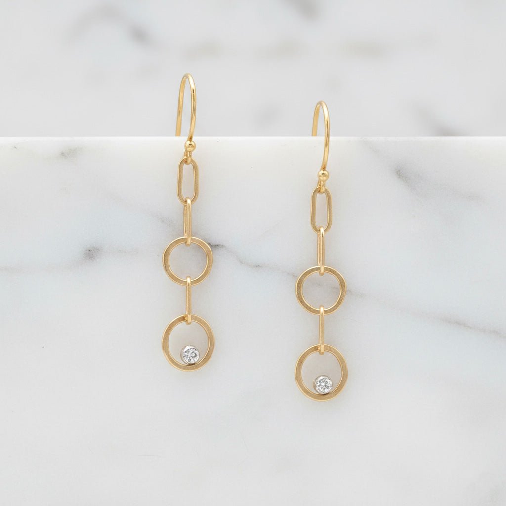 Double Circle Diamond Drop Earrings - Earrings