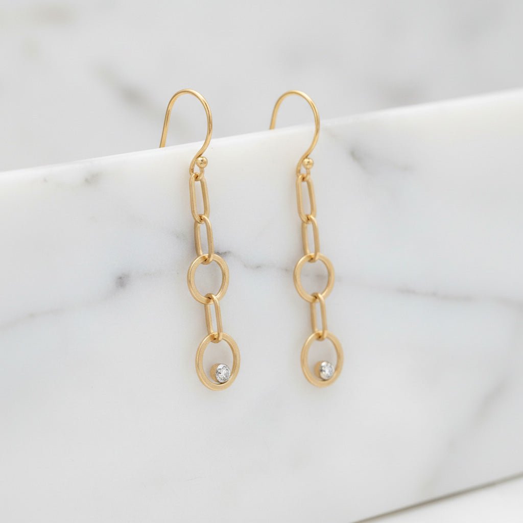 Double Circle Diamond Drop Earrings - Earrings