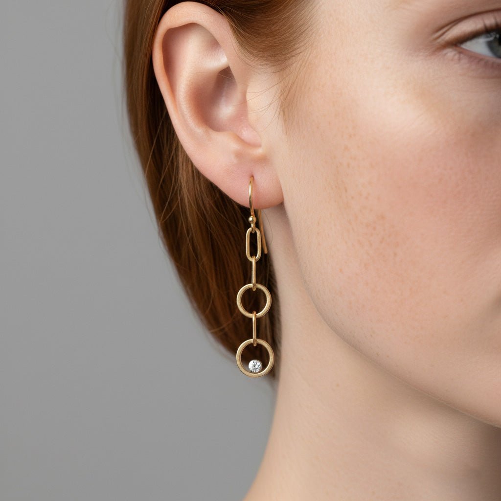 Double Circle Diamond Drop Earrings - Earrings