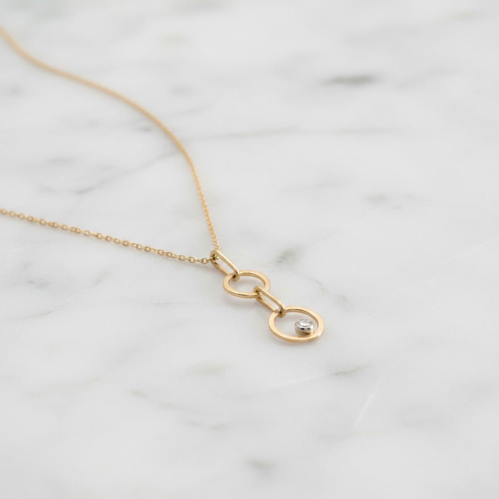 Double Circle Diamond Pendant Necklace - Necklaces