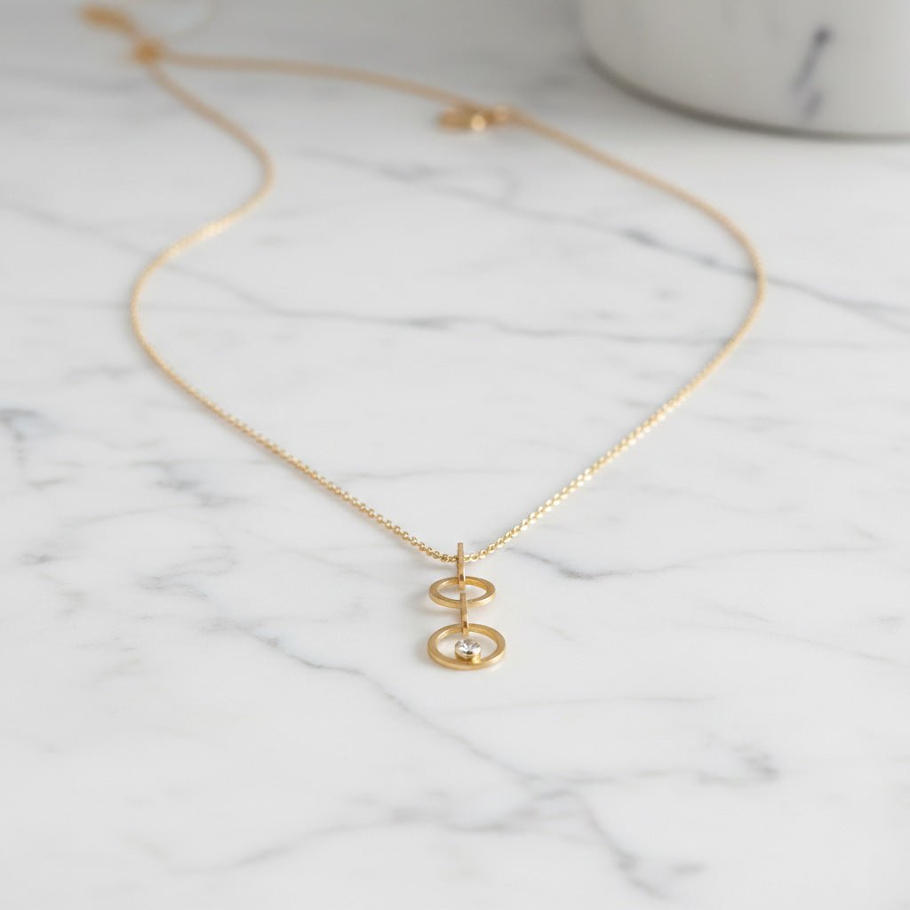 Double Circle Diamond Pendant Necklace - Necklaces