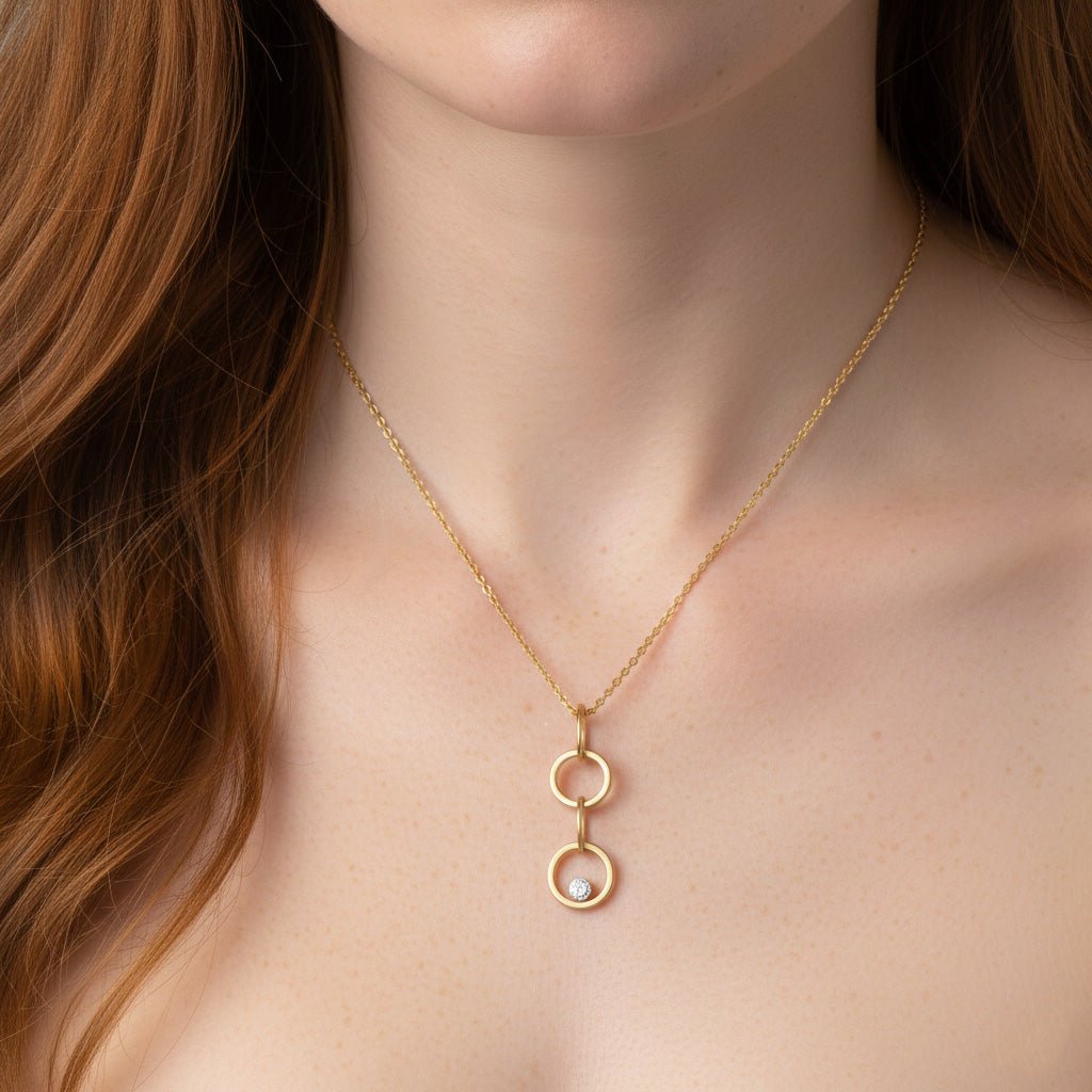 Double Circle Diamond Pendant Necklace - Necklaces