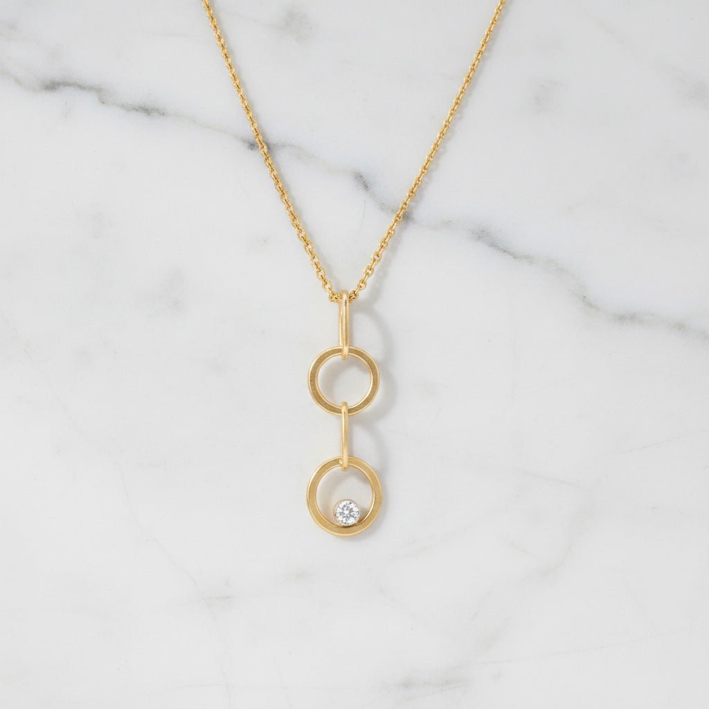 Double Circle Diamond Pendant Necklace - Necklaces