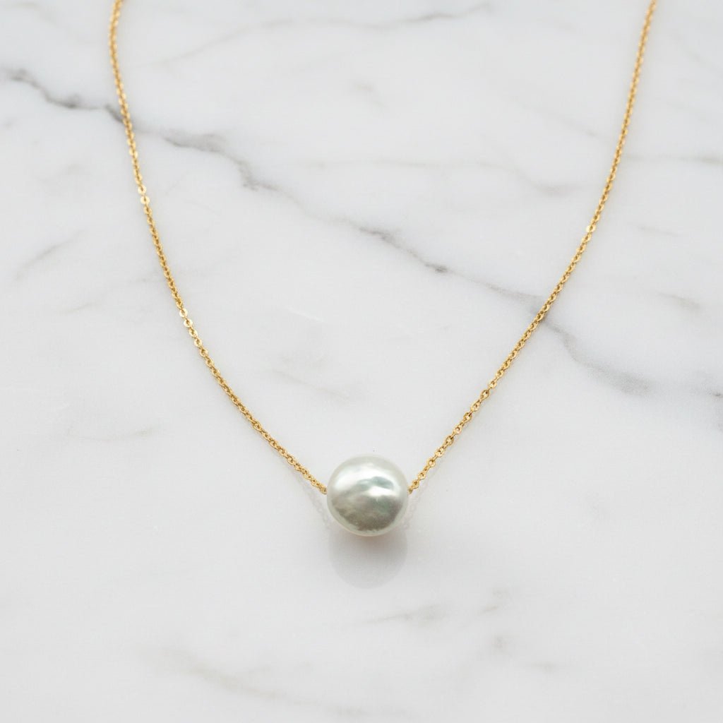 Floating Coin Pearl Necklace - Necklaces