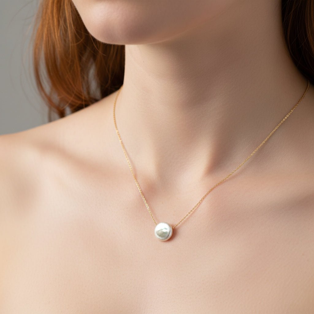 Floating Coin Pearl Necklace - Necklaces