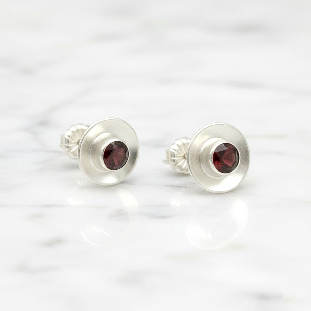 Garnet Cup Stud Earrings - Earrings