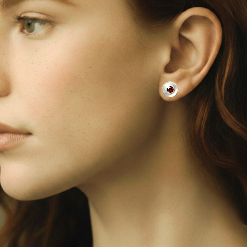 Garnet Cup Stud Earrings - Earrings