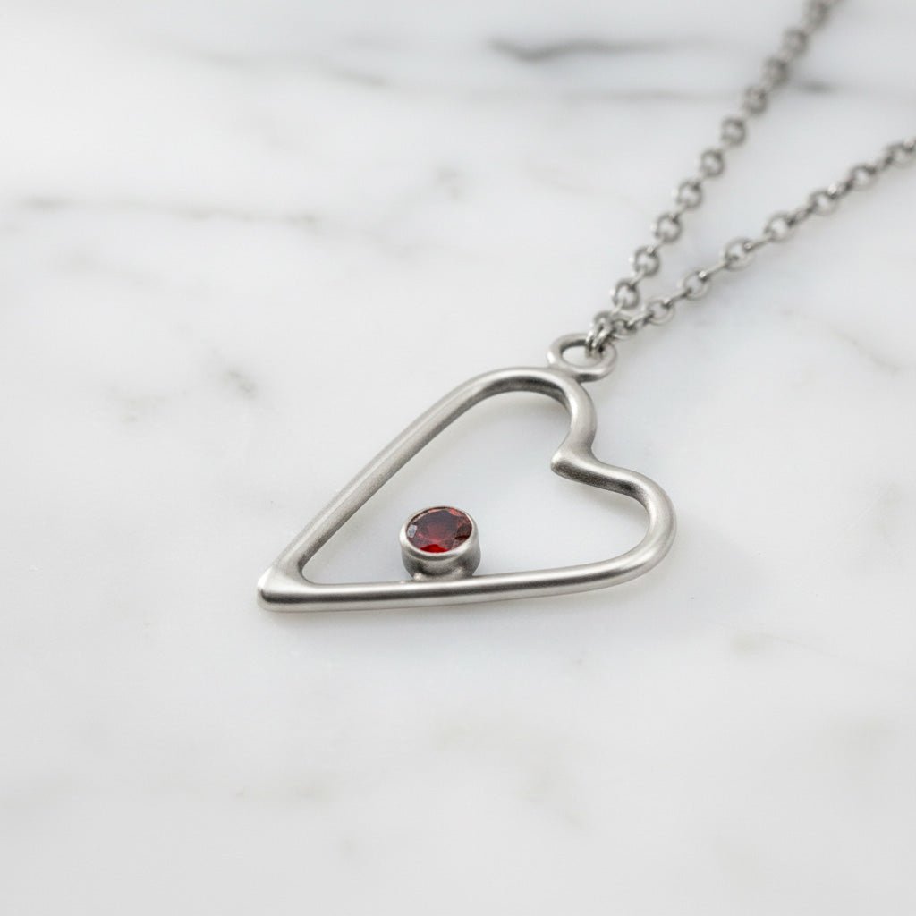 Garnet Heart Pendant Necklace - Necklaces