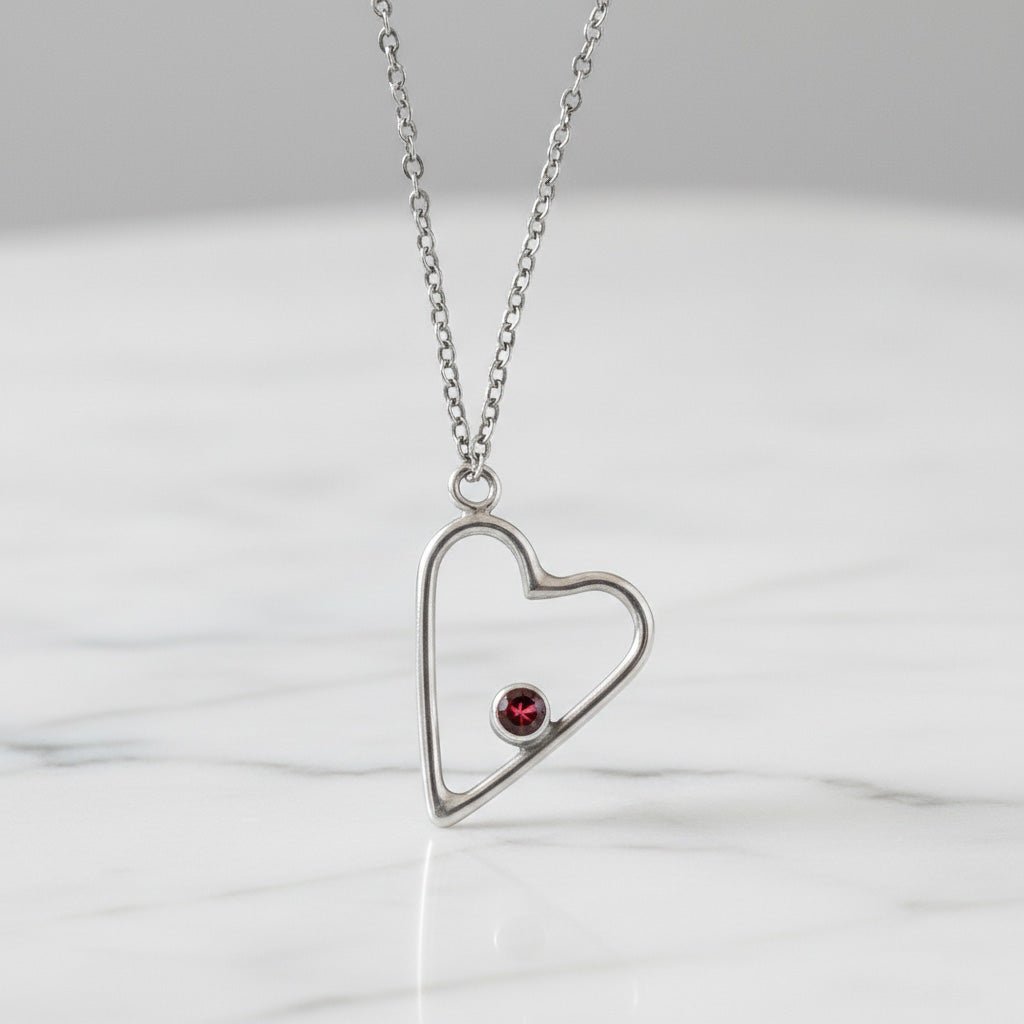 Garnet Heart Pendant Necklace - Necklaces