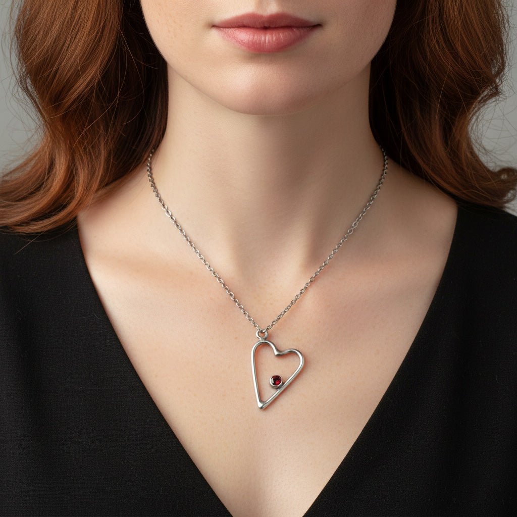 Garnet Heart Pendant Necklace - Necklaces