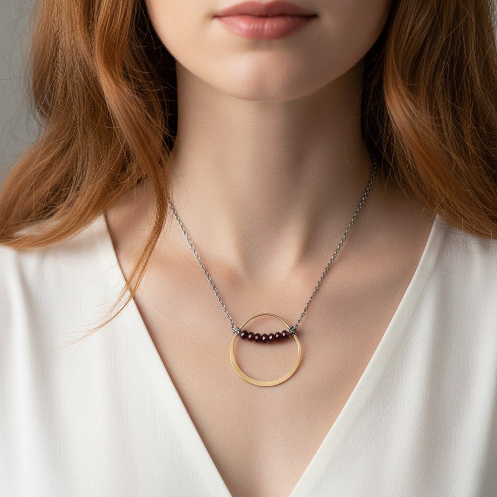 Gemstone Arc Pendant Necklace - Necklaces