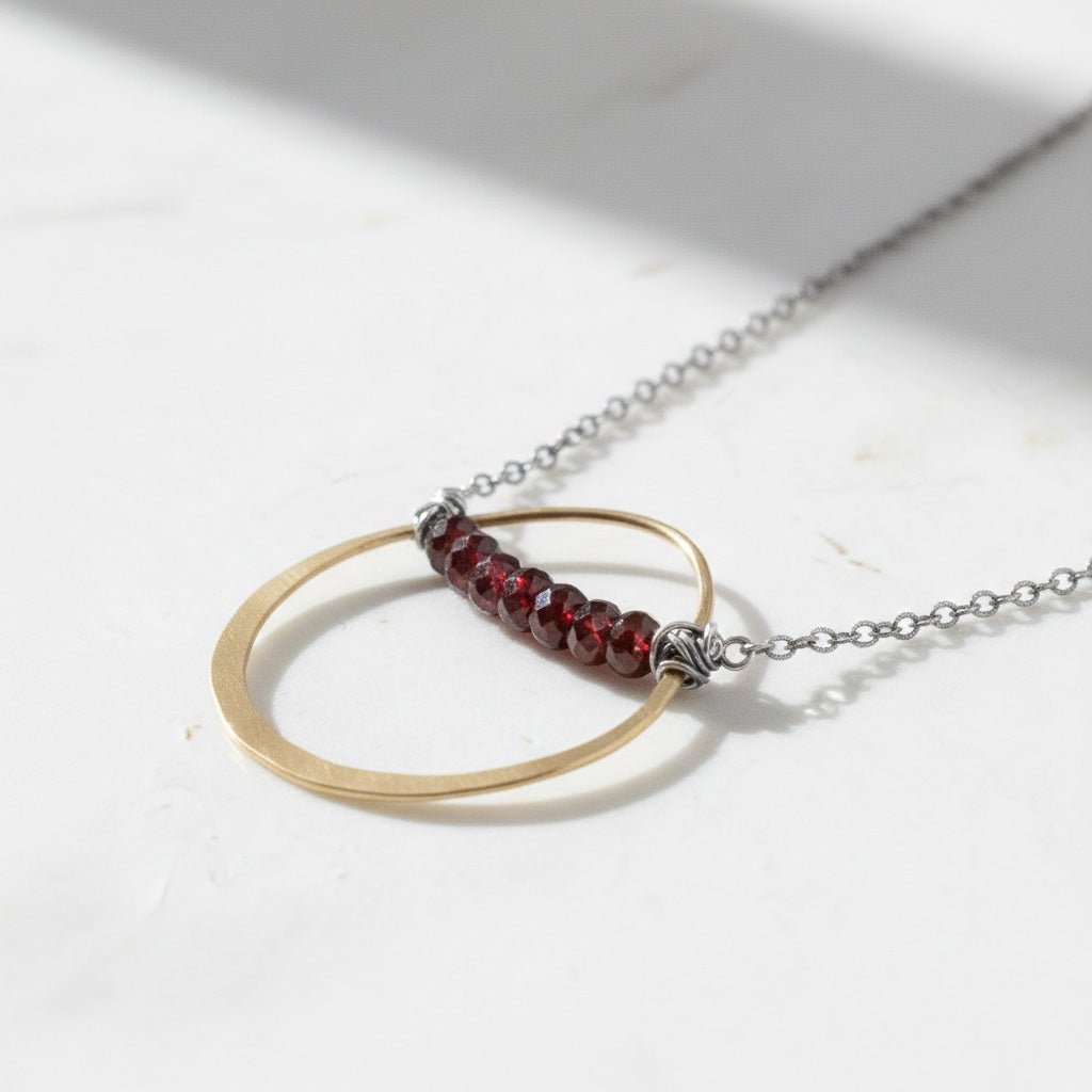 Gemstone Arc Pendant Necklace - Necklaces