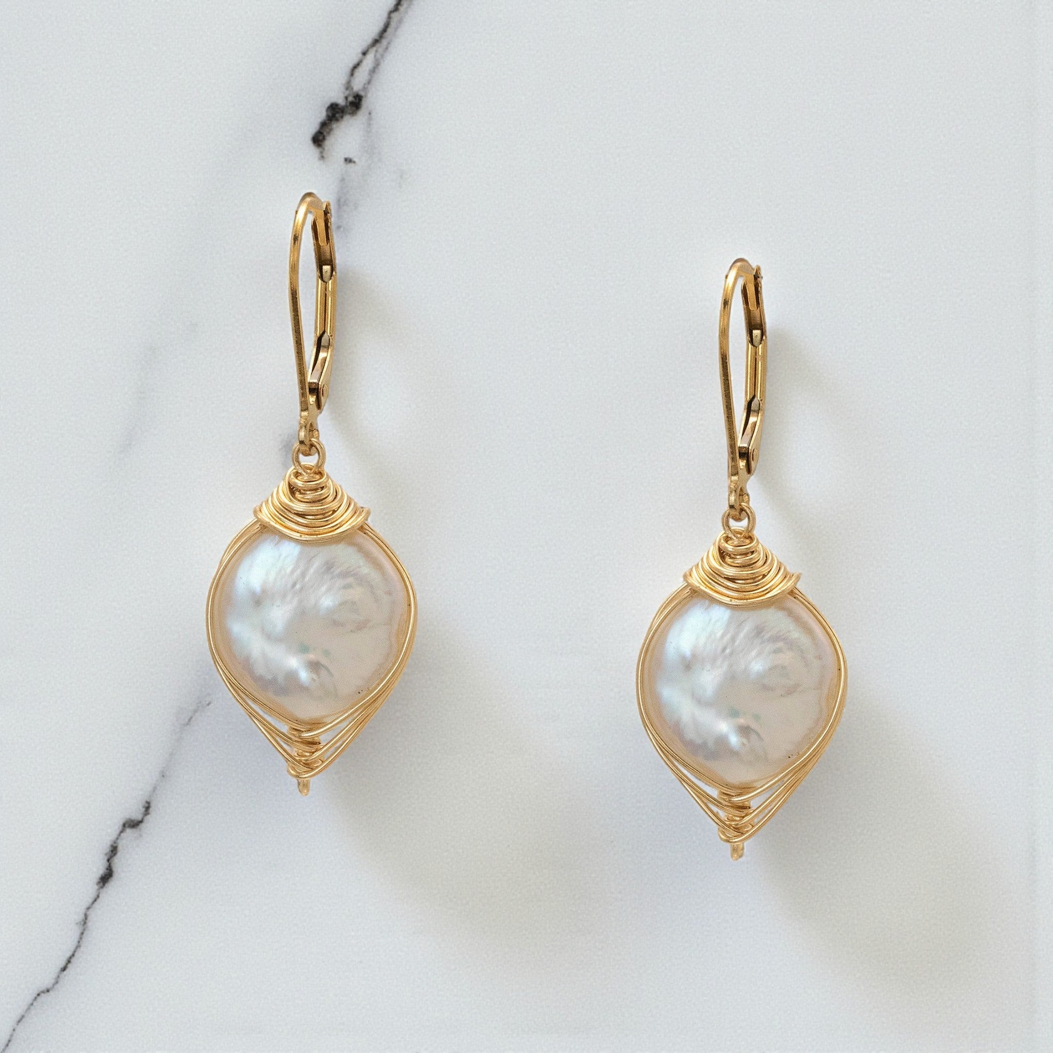 Gold Wrapped Pearl Earring - Earrings