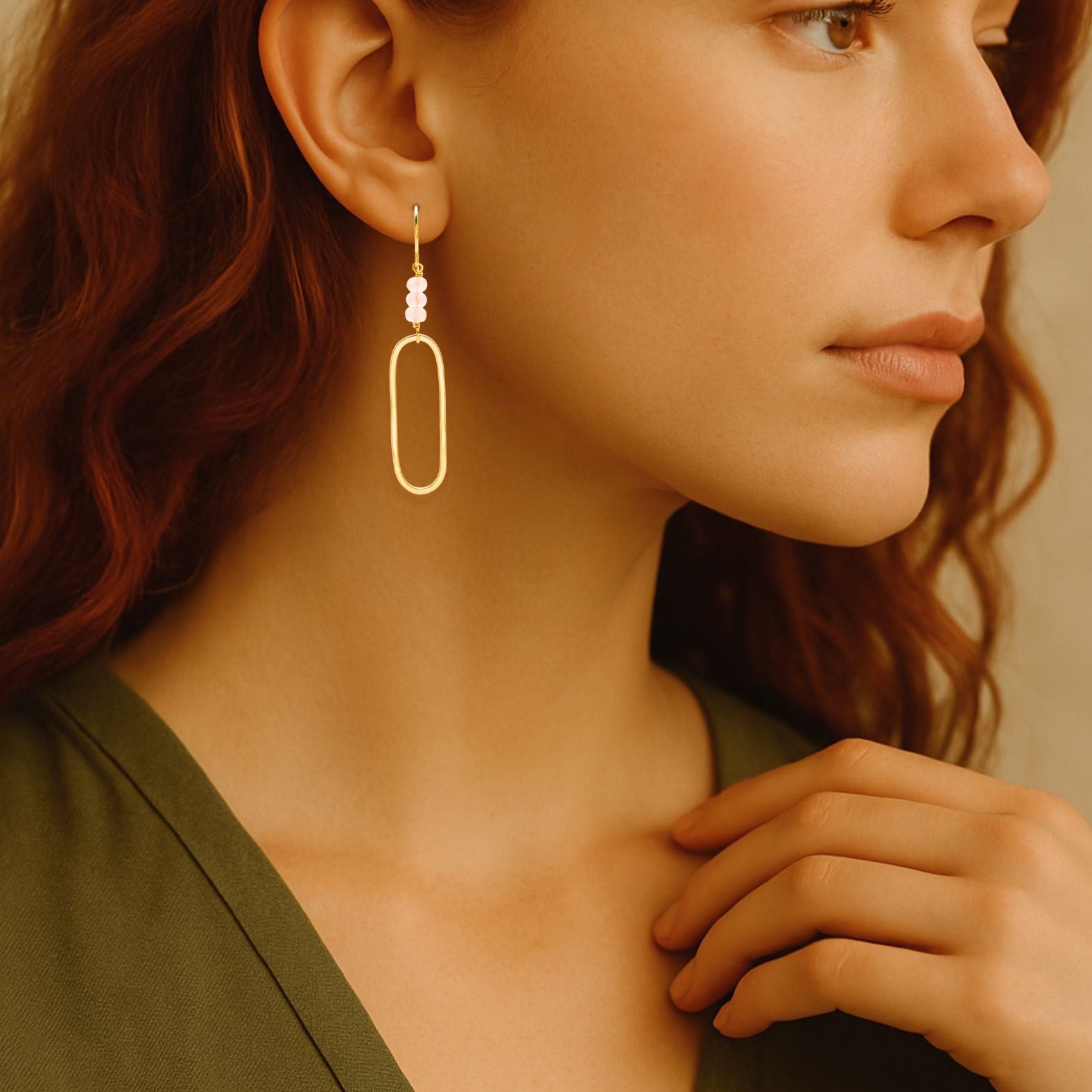 Golden Link Rose Quartz Earrings - Earrings