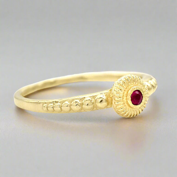 Golden Dot Ruby Ring 14K Gold 2mm Stone | Fine Rings | J+I