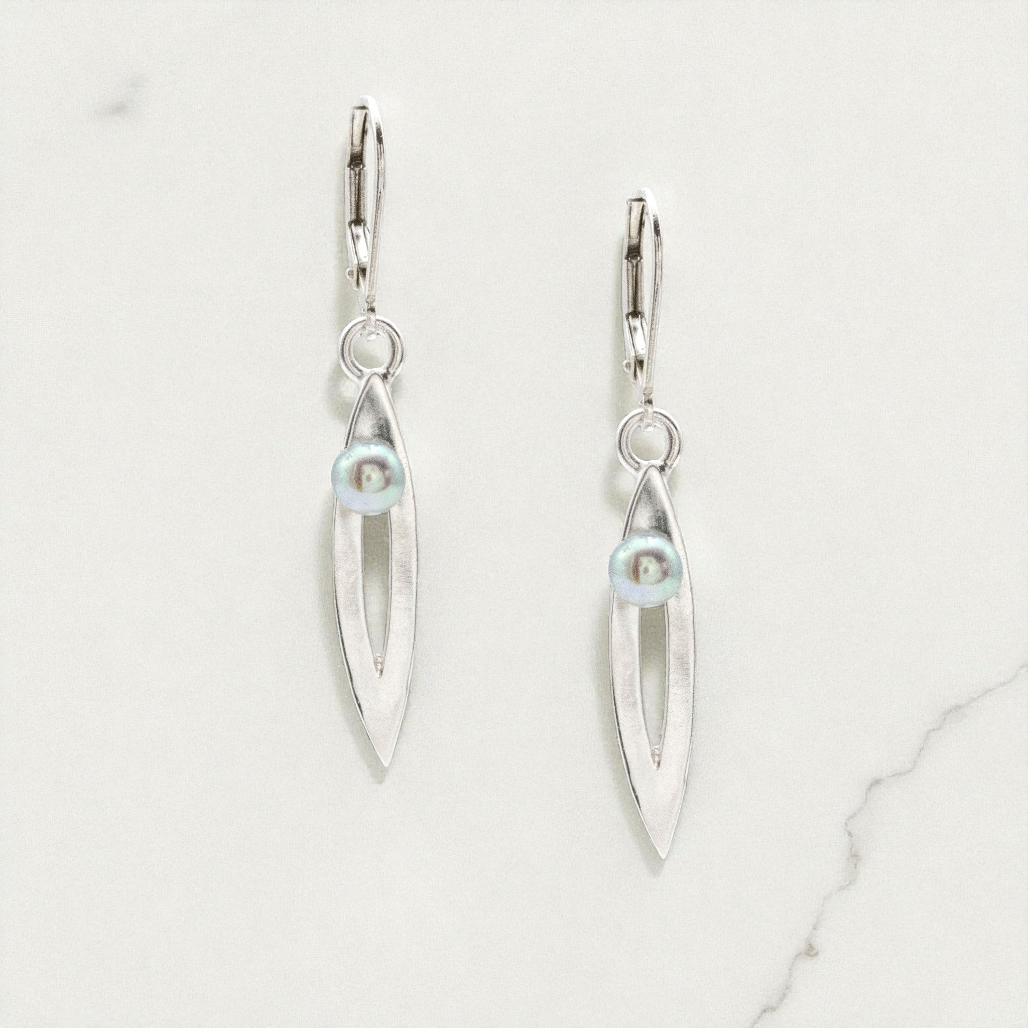 Grey Pearl Marquise Drop Earrings - Earrings