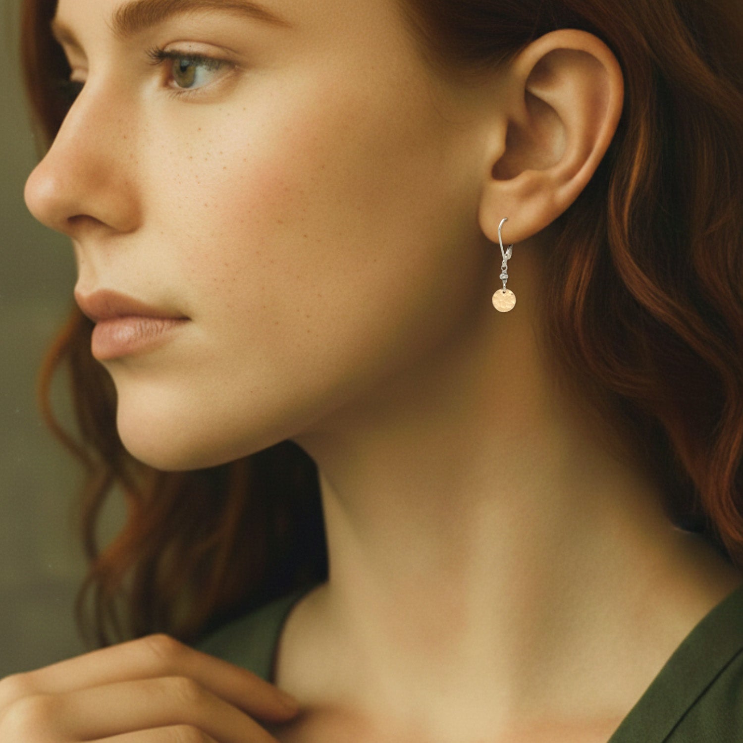 Hammered Gold Disc Drop Earrings - Earrings