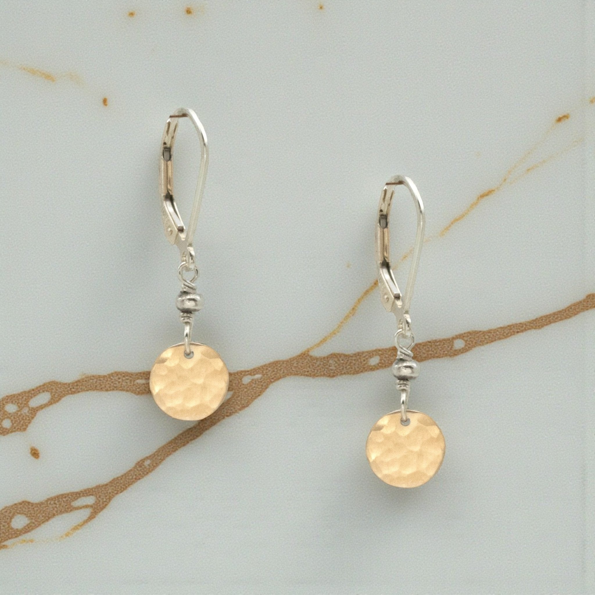 Hammered Gold Disc Drop Earrings - Earrings