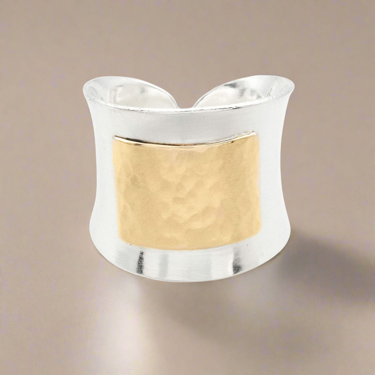 Hammered Gold Tab Ring Sterling Silver Adjustable | J+I Jewelry