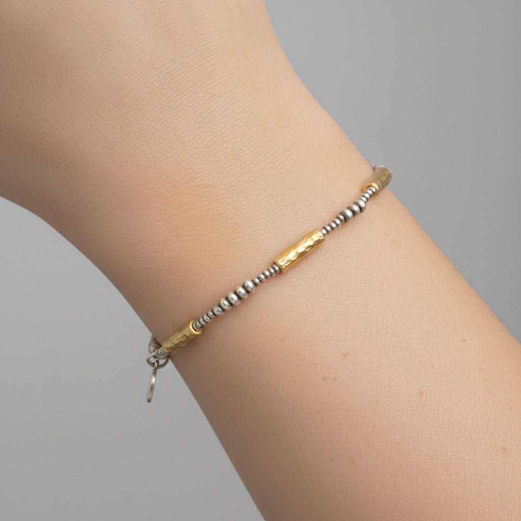 Hammered Mixed Metal Bracelet Gold Silver | Statement | J+I