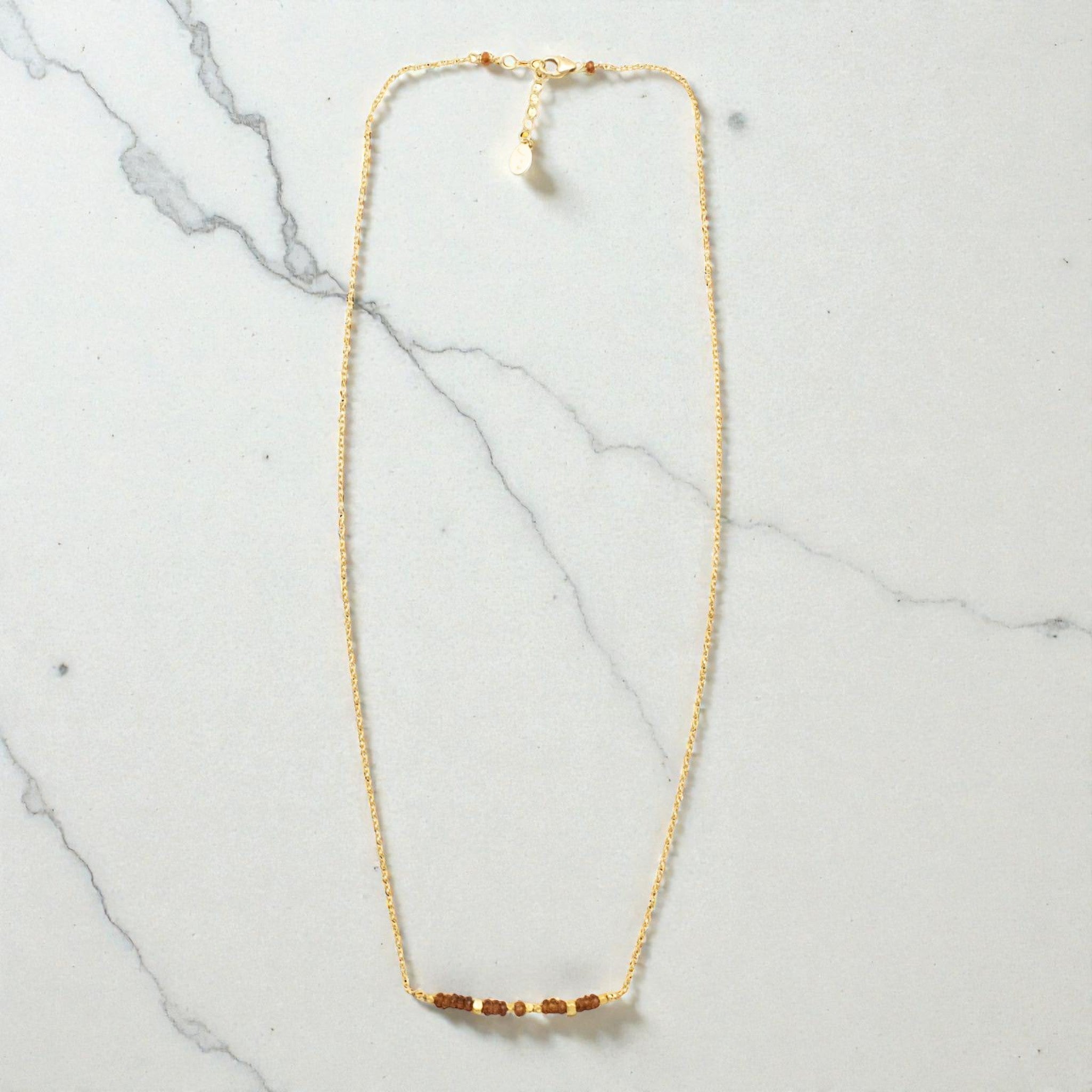 Hessonite Garnet Beaded Bar Necklace - Necklaces