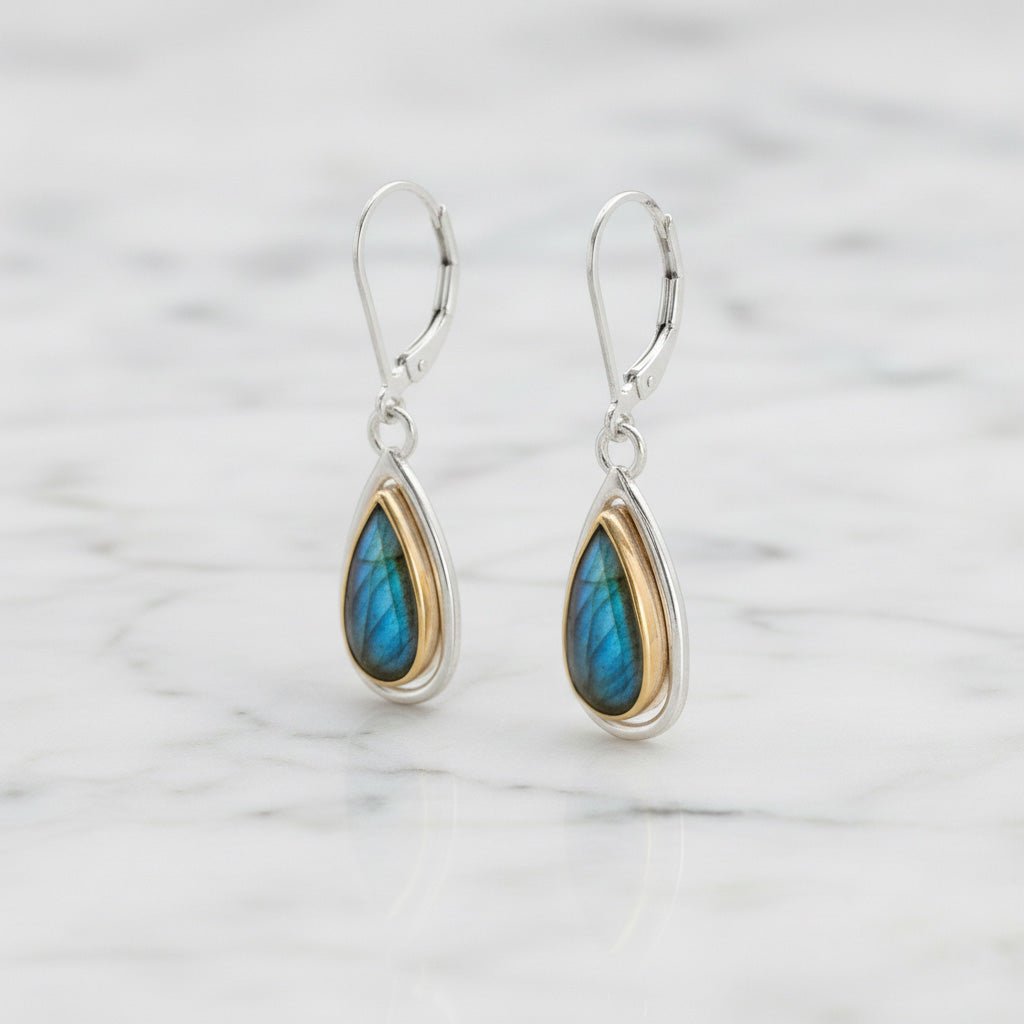 Labradorite Teardrop Mixed Metal Earrings - Earrings