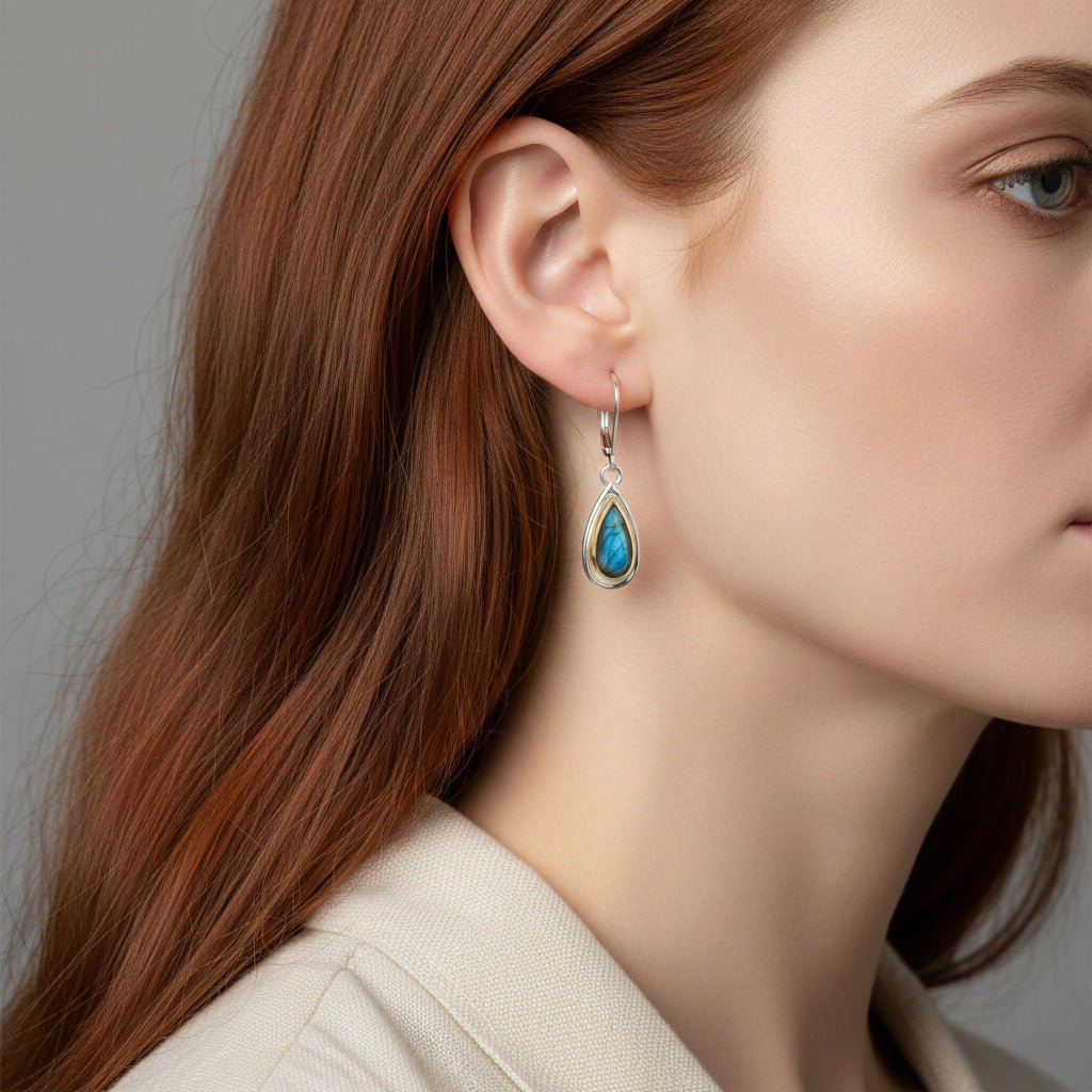 Labradorite Teardrop Mixed Metal Earrings - Earrings