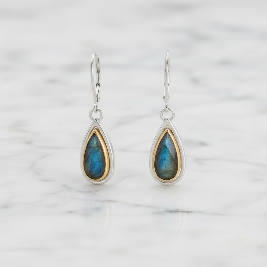 Labradorite Teardrop Mixed Metal Earrings - Earrings