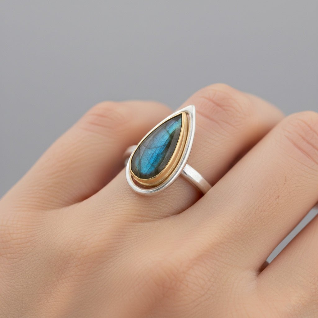 Labradorite Teardrop Mixed Metal Ring - Rings