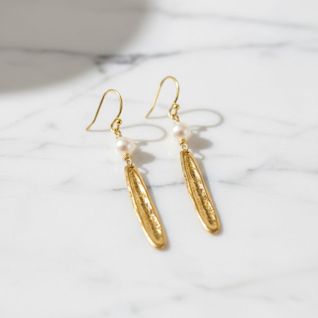 Pearl and Gold Drop Earrings - Earrings