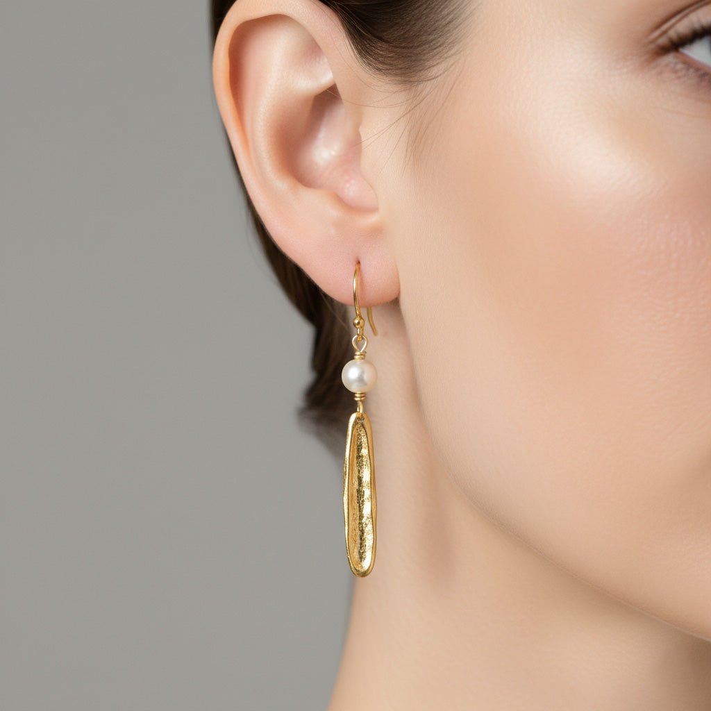 Pearl and Gold Drop Earrings - Earrings