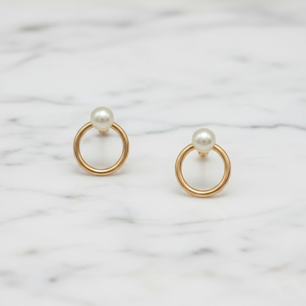 Pearl Circle Post Earrings - Earrings