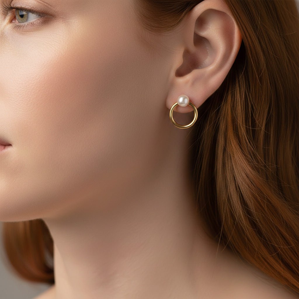 Pearl Circle Post Earrings - Earrings